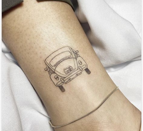 Vw Beetle Tattoo Simple, Punch Buggy Tattoo, Camper Van Tattoo, Volkswagen Beetle Tattoo, Vw Beetle Tattoo, Ladybug Tat, Fusca Tattoo, Vw Bug Tattoo, Car Tattoos For Women