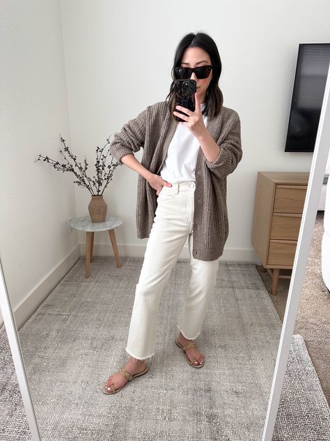 Cocoon Cardigan Outfit, Light Sweaters, Styling Pants, Crystalin Marie, 2022 Outfits, Neutral Capsule Wardrobe, Light Layers, Cardigan Outfit, Cocoon Cardigan