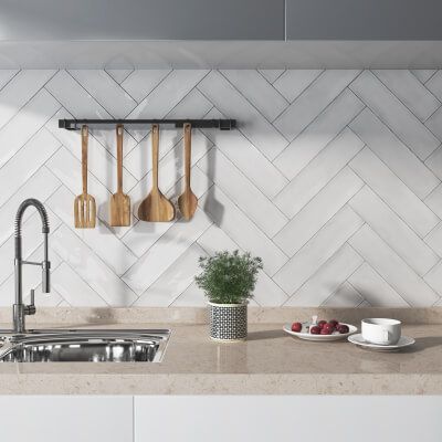 Amazon White Ceramic Wall Tile-Gloss White Herringbone Tile Kitchen, Herringbone Tile Kitchen, Cream Marble Tiles, Herringbone Wall Tile, Handmade Tile Kitchen, Slate Cladding, Black Marble Tile, White Herringbone Tile, Travertine Mosaic Tiles