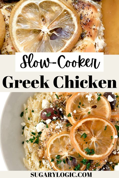 Greek Chicken And Rice Crockpot, Crock Pot Greek Chicken Slow Cooker, Greek Chicken Slow Cooker Recipes, Chicken And Orzo Crockpot, Crockpot Chicken Orzo Recipes, Crockpot Greek Chicken Recipes, Greek Chicken Crockpot Recipes, Greek Crockpot Chicken, Greek Crockpot Recipes