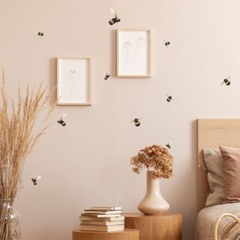 Bees Decal Pack Reusable FABRIC Wall Decal Step 1: Peel Step 2: Stick Step 3: Enjoy! SIZE OPTIONS: * (A5) 21 x 14.8cm Bees range from 3.5cm to 10cm each (approx) * (A4) 29.7 x 21cm Bees range from 5cm to 14cm each (approx) * (A3) 42 x 29.7cm Bees range from 7cm to 20cm each (approx) * (A2) 59 x 42cm Bees range from 10cm to 29cm each (approx) SHEET QUANTITY OPTIONS: * 1 Sheet (10 Pack) * 2 Sheets (20 Pack) * 3 Sheets (30 Pack) * 4 Sheets (40 Pack) *Refer to coverage example images. --- Our Eco-friendly fabric wall decals are suitable for applying to almost any flat surface, then removed and reused as desired.  They will not rip and can be easily pulled apart if stuck together during installation. *Images are for demonstration only, actual sizes and colours may vary. --- TOP TIP! Before appl Bee Nursery Decor, Honey Bee Nursery, Bee Room, Nursery Wall Painting, Bee Nursery, Bee Decals, Baby Room Neutral, Bee Wall, Fabric Wall Decals