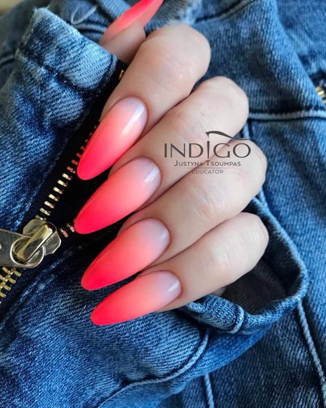 Peach Ombre Nails, Nails Ombre, Pink Ombre Nails, Ombre Acrylic Nails, Almond Acrylic Nails, Blush Tones, Bling Acrylic Nails, Colorful Nail Designs, Summer Nails Colors