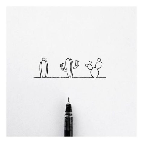 'Tiny super quick cactus made in one single stroke, without lifting the pen' by @xoseroi #blackworknow if you would like to be featured… Tattoo Cactus, Tattoo Map, Tiny Drawings, Mystical Tattoos, Sunset Tattoos, Cactus Tattoo, Cactus Drawing, Making Plant Pots, Tiny Cactus