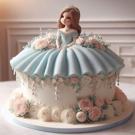 Pakistani Gowns, Cinderella Cake Designs, Doll Cake Designs, Doll Birthday Cake, Barbie Doll Cakes, Fondant Cake Designs, Cinderella Cake, Beautiful Cake Designs, Cupcakes Decorados