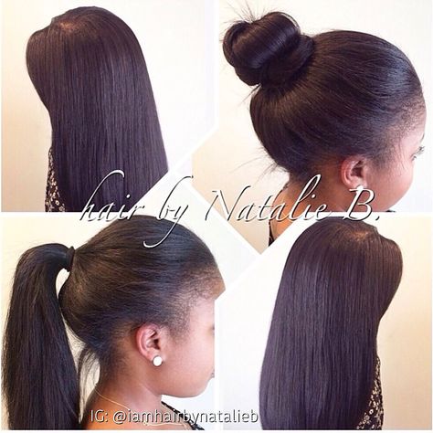 Realistic-looking VERSATILE SEW-IN HAIR WEAVE😍. —-Client has leave-out around the perimeter of her head, and in the center crown area.  ***Call or text Natalie B. for prices and appointments! (312) 273-8693  Follow me online!⬇��️⬇️⬇️ IG: @iamhairbynatalieb FB: Hair by Natalie B. Sew In Ponytail, Special Hairstyles, Stylish Braids, Flips Hair, Straightened Hair, Hair Motivation, Hair Goal, Twisted Hair, Sew In Hairstyles