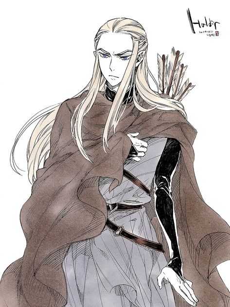 Haldir from "Lord of the Rings" - Art by nyangsam on Pixiv, found via Zerochan Haldir Lotr, Lotr Elrond, Lord Of The Rings Anime, Lotr Fanart, Mirkwood Elves, Tolkien Elves, Anime Elf, Lotr Art, Thranduil