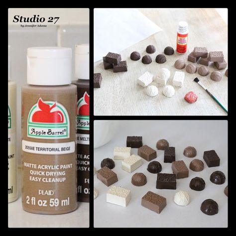 DIY Faux Holiday Chocolates How To Make Faux Graham Crackers, Diy Fake Chocolate Candy, Pretend Candy Diy, Faux Foods Diy, Fake Sprinkles Diy, Fake Desserts Props Diy, Diy Faux Cake, Faux Desserts Diy, Diy Faux Food