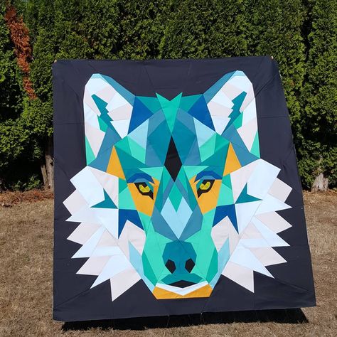 Wolf Abstractions Quilt, Wolf Quilt Block, Wolf Quilt, Wolf Pattern, Paper Pieced Quilt Patterns, Military Patches, Animal Sewing Patterns, Paper Pieced Quilt, Animal Quilts