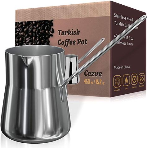 Amazon.com | Turkish Coffee Pot, Warmer milk, Ibrik Cezve Arabic Briki Coffee Pot, Stainless Steel, 15 Ounce, Espresso Coffee Decanter: Coffee Servers Coffee Decanters, Turkish Coffee Maker, Turkish Coffee Pot, Milk Warmer, Brew Tea, Coffee Server, Gold Dinnerware, Induction Stove, Coffee Dripper