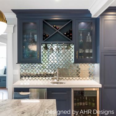 Mirror Tiles for Walls & Backsplash | TileBar.com Basement Bars, Kitchen Wet Bar, Whiskey Lounge, Waterjet Mosaic Tile, Basement Redo, Home Wet Bar, Mosaic Tile Mirror, Mirror Tile, Gray Quartz