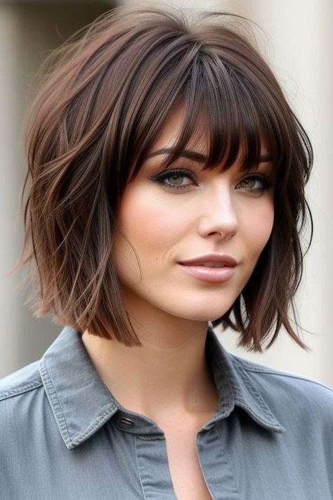 27+ Adorable Bangs Hairstyles Perfect for Short Hair 5 Women Short Hair With Bangs, Short To Medium Haircuts With Bangs, Short Bob With Fringe Bangs, Short Straight Haircuts With Bangs, Short Length Haircut With Bangs, Short Forehead Bangs, Edgy Bob With Bangs, Brown Short Hair With Bangs, Short Hair Bangs Layers