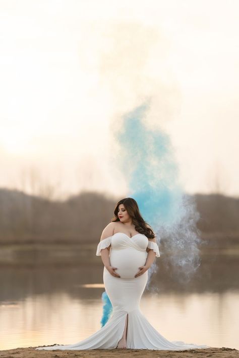 Off shoulder maternity gown. Mermaid style. White. Plus size. Multiple colors. Maxi Maternity Dress, Dress For Photoshoot, Gown Mermaid, Maternity Gown, Maternity Dresses For Photoshoot, Maternity Gowns, Pregnancy Maxi Dress, Mermaid Fashion, Ruffle Sleeves