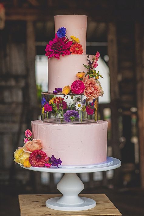 Wild Flowers Birthday, Party Cake Design, Flowers Birthday Cake, Wildflower Birthday Party, Wildflower Birthday, Colorful Wedding Cakes, Rustic Farm Wedding, Flowers Birthday, Romantic Wedding Cake