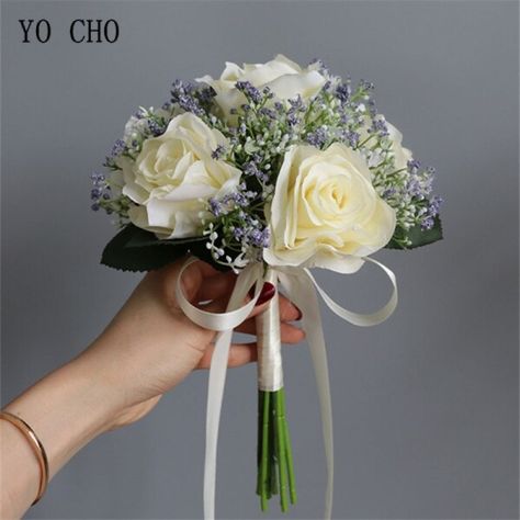 US $3.74 34％ Off | Artificial Roses Babysbreath Flowers Bouquet Silk Gypsophila Fake Flowers Wedding DIY Home Table Vase Decoration Faux Flores Wedding Bouqette Of Flowers, Bouqette Of Flowers Wedding, Small Wedding Bouquet Simple, Bride Rose Bouquet, One Rose Bouquet, Bridesmaid Flowers Simple, Small Bridesmaid Bouquet, Rose Bouquet Wedding, Small Bridesmaid Bouquets