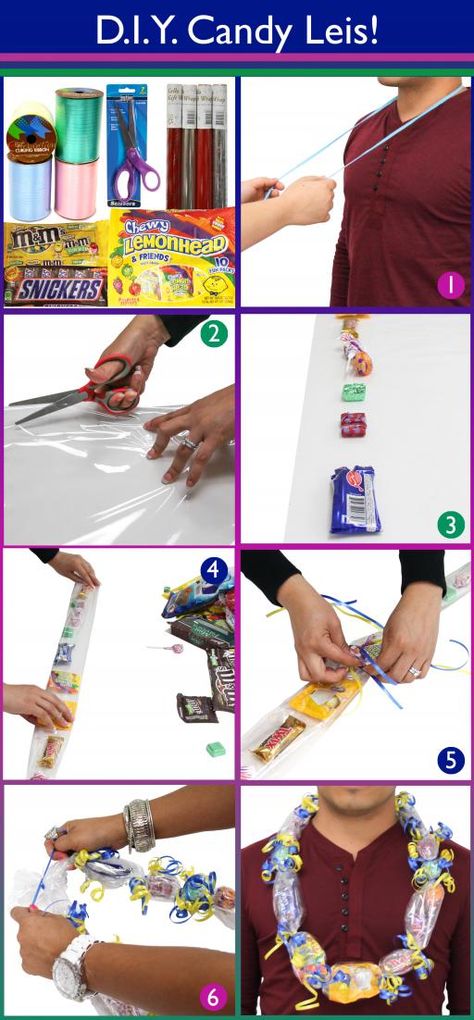 Learn how to make Candy Leis for those special ceremonies! How To Make Candy Necklaces, How To Make Candy Necklace For Graduation, How To Make A Candy Lei Graduation, Candy Lays Necklace, Candy Lai For Graduation, Candy Lays, Candy Graduation Necklace, How To Make Candy Leis, Candy Lei Ideas