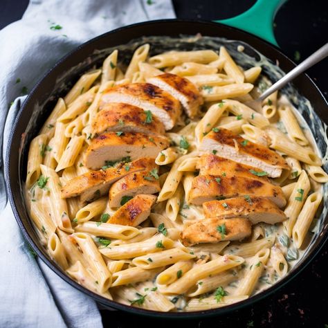 Garlic Chicken Pasta Pesto Alfredo Sauce, Creamy Pesto Pasta Recipe, Creamy Chicken Pesto Pasta, Creamy Garlic Chicken Pasta, Pesto Alfredo, Pesto Pasta Recipes Chicken, Chicken Pesto Pasta, Garlic Chicken Pasta, Creamy Pesto Chicken Pasta