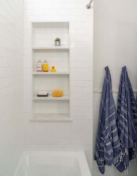 Shelves In Tile Showers, Tub Shower Niche Placement, Shower Tub Niche Ideas, Shower Shelves Built In, Shelf In Shower Wall, Shower Built In Shelves, Shower Shelf Ideas Built Ins, Built In Shower Shelves, In Shower Shelves