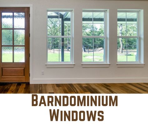 Barndo Windows Exterior, Barndominium Window Treatments, Windows For Barndominium, Barndominium Windows Exterior, Barndominium Window Ideas, Barndo Windows, Barndominium Windows, Barn Windows, Interior Window Trim