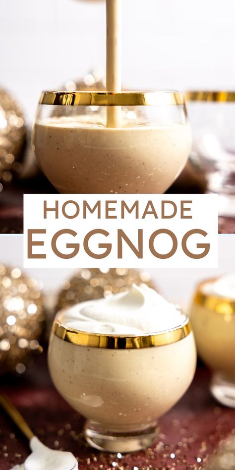 This homemade eggnog is a delicious holiday treat that can be made in 10 minutes! Thick, creamy, and perfectly spiced this is the best eggnog you will ever taste. Eggnog Recipe Non Alcoholic, Diy Egg Nog, Home Made Egg Nog, Egg Nog Recipe Homemade, Cooked Eggnog, Homemade Egg Nog, Cooked Egg Nog, Candida Free Recipes, Eggnog Custard