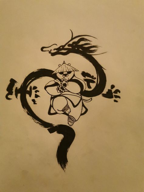 King Fu Panda Tattoo, Ying Yang Sketch, Kung Fu Panda Tattoo Ideas, Panda Ying Yang, Kung Fu Panda Sketch, Kung Fu Tattoo, Kung Fu Panda Tattoo, Kung Fu Panda Drawing, Kung Fu Panda Art