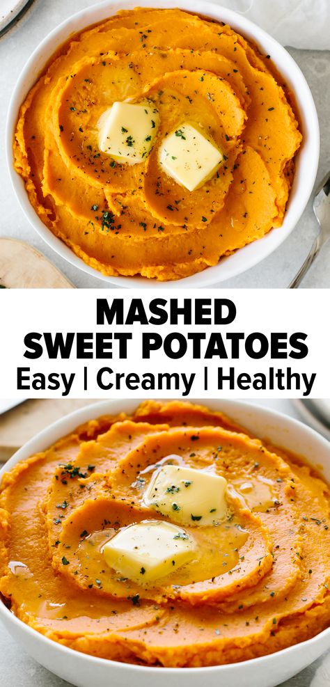 Seasonal Appetizers, Easy Mashed Sweet Potatoes, Mashed Sweet Potatoes Healthy, Sweet Potato Recipes Mashed, Mashed Sweet Potato, Thanksgiving Side Dishes Healthy, Sweet Potato Thanksgiving, Sweet Potato Recipes Healthy, Thanksgiving Side Dishes Easy