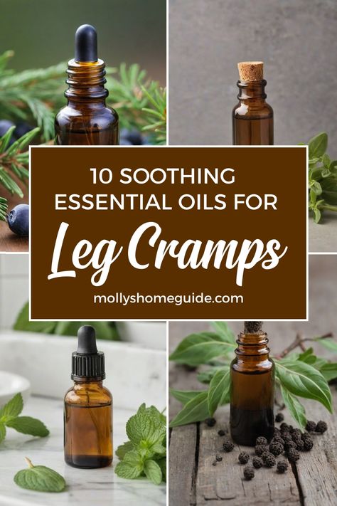 Discover the best essential oils for leg cramps and muscle pain with these DIY relief remedies. Whether you're looking to soothe Charley horses or treat leg pain naturally, these oils offer quick relief. Learn how to make a lotion or magnesium rub that will help you soothe and alleviate the discomfort of leg cramps. Essential oils have been known for their healing properties, so why not give them a try next time you experience leg cramps? Essential Oils For Leg Cramps, Cramps Essential Oils, Leg Pain Relief Remedies, Muscle Cramps Remedies, Essential Oils For Cramps, Leg Cramps Causes, Leg Cramps At Night, Cramp Remedies, Juniper Berry Essential Oil