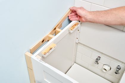 Diy Restroom Vanity, How To Install Bathroom Vanity, Gap Between Vanity And Wall, Install Bathroom Vanity, Replace Bathroom Sink, Bathroom Vanity And Sink, Diy Bathroom Sink, Kid Bathroom, 48" Vanity