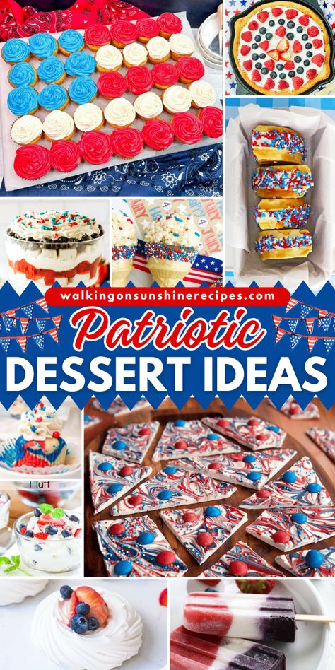 Summer is in full swing, and with the Fourth of July just around the corner, it's time to break out the red, white, and blue and celebrate our great nation! While backyard barbecues and dazzling firework displays are classic traditions, no celebration is complete without this collection of Patriotic Dessert Ideas! Easy Desserts For Fourth Of July, July 4th Dessert Ideas, July 4th Food Desserts, Fourth Of July Food Desserts, Forth Of July Food, 4th Of July Dessert Ideas, Desserts Fourth Of July, Fourth Of July Treats, July 4th Desserts