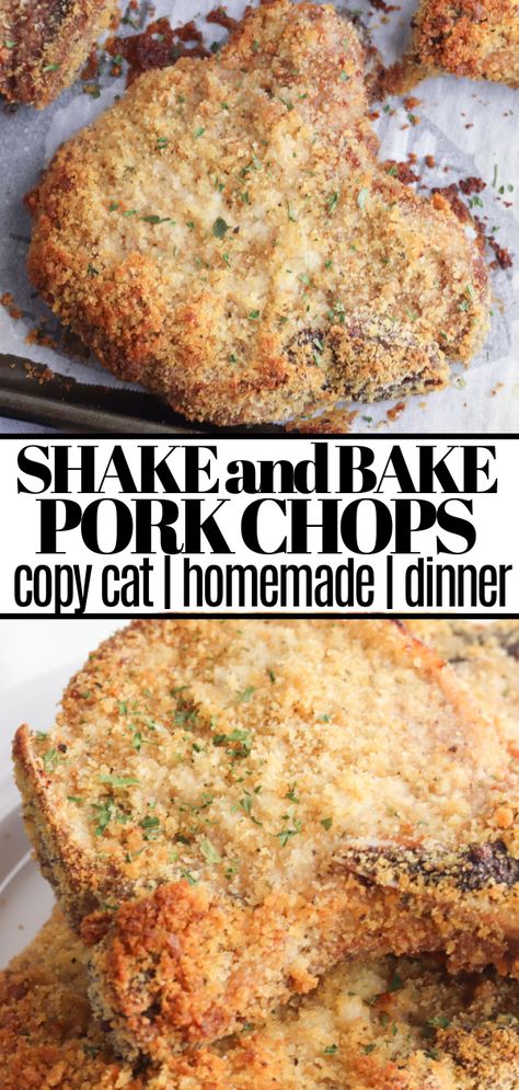 Looking for a fun, quick and easy family dinner? Check out this homemade version of Shake and Bake Pork Chops! Using our own blend of spices, this is our copy cat version of the classic recipe from our childhood. The pork comes out nice and juicy inside but crispy and flavorful outside. Shake And Bake For Pork Recipe, Shake And Bake Ingredients, How To Make Shake And Bake Pork Chops Crispy, Pork Chop Shake And Bake Homemade, Shakenbake Pork Chops, Homemade Shake N Bake Pork Chops, Diy Shake N Bake Pork Chops, Copycat Shake And Bake Pork Chops, Pork Chop Shake And Bake Recipes