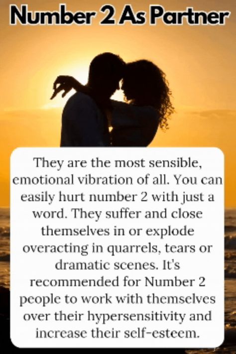 Number 2 is the most sensible of all. 2s can be easily hurt. They are intuitive empaths, romantic and shy. They like to remain in the shadow supporting others and collaborate. Ideal partners but have their own negative side. Read the article to understand them fully.  #number2 #lifepath2 #personality #2meaning #zodiac #partner #relationship #couple #romantic #love #selfknowledge #selfdiscovery #selfgrowth #selfimprovement #birthnumber #numerology #compatibility #spirituality Sacred Numerology, Life Path 2, Destiny Meaning, 2 Numerology, 2 Meaning, Meaning Of Numbers, Numbers Meaning, The Archetypes, Numerology Compatibility