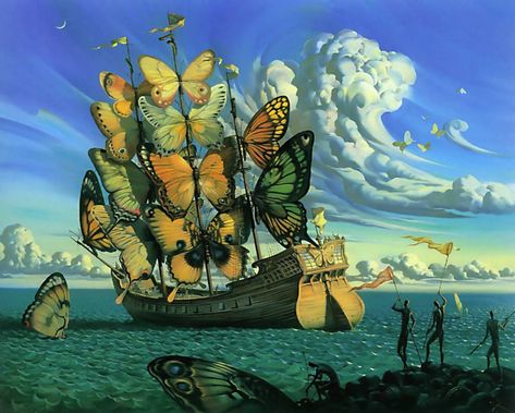 Salvador Dali Paintings, Dali Paintings, Dali Art, Boat Wall Art, Butterfly Canvas, Mosaic Pictures, Max Ernst, Rene Magritte, Joan Miro