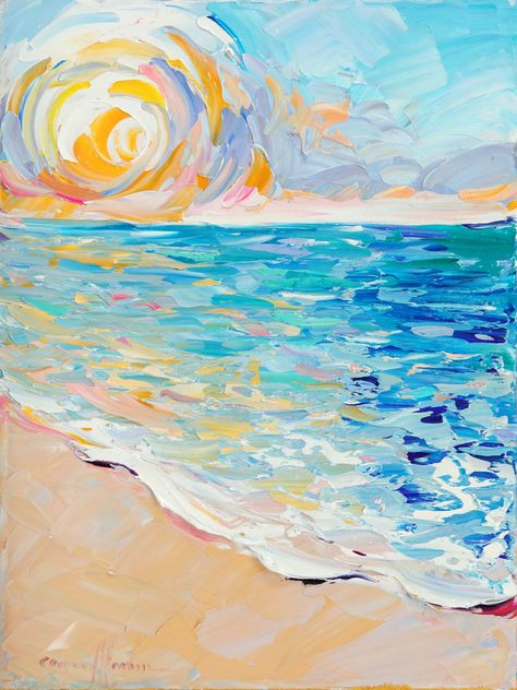 By the Sea – Cara Pabst Moran Sea And Beach Painting, Abstract Beach Art Painting, Cara Pabst Moran, Abstract Art Beach, Ocean Painting Abstract, Beach Art Wallpaper, Illustration Art Beach, Beach Art Drawing, Sea Painting Easy