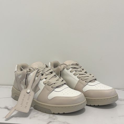 Off-White “Out Of Office” Trainer Sneakers By Virgil Abloh In Color White Beige. Never Worn. Comes With Original Box. Size 41 White And Beige Sneakers, Luxury Cream Sneakers, Cream Low-top Sneakers For Streetwear, Cream Breathable Sneakers For Streetwear, Office Trainers, Off White Out Of Office Sneaker Beige, Cream Trainers, Off White Trainers, Beige Trainers