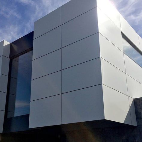 ACM panels or aluminum composite panels for modern buildings by Profelez Aluminum Composite Panel Facades, Acp Exterior Design, Panel Design Ideas, Building Cladding, Buildings Modern, Fuel Station, Building Modern, Aluminum Composite Panel, External Cladding