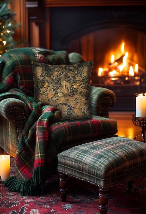 Large Sleigh Decorating Ideas, Ralph Lauren Home Living Room English, Rustic French Country Living Room, English Cottage Christmas, Industrial Christmas, Sitting Room Inspiration, Tartan Decor, Vintage Cabin Decor, Hygge Living Room