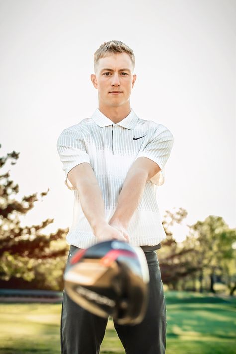 Senior Golf Photography, Golf Team Photo Ideas, Senior Picture Golf Poses, Golf Themed Photoshoot, Cute Golf Poses, Golf Senior Pics Photo Ideas, Senior Pictures On Golf Course, Golf Portraits Senior Pics, Senior Guy Golf Pictures