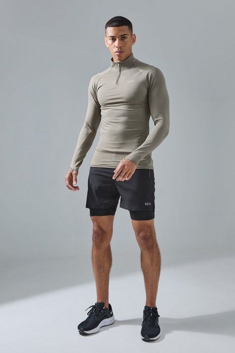 Man Active Quarter Zip 2-in-1 Short Tracksuit Active Wear Mens Style, Men’s Gym Clothes, Gym Shorts Outfit Men, Workout Outfits Men Athletic Wear, Work Out Clothes Men, Gym Clothing Men, Men Sport Outfit Gym, Men’s Gym Fashion, Men Activewear Fashion