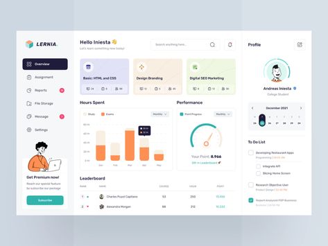 E - Learning Dashboard 📚 by Rizal Gradian 🐳 for Vektora on Dribbble Learning Website Design, Dashboard Design Template, E-learning Design, Software Ui Design, Learning Template, Dashboard Interface, Student Dashboard, Minimalist Theme, Website Design Inspiration Layout