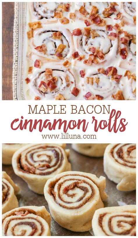 Melt-in-your-mouth Maple Bacon Cinnamon Rolls are the yin and yang of salty and sweet, and are sinfully addicting! #maplebaconcinnamonrolls #cinnamonrolls #maplecinnamonrolls #maplebacon #cinnamon Maple Bacon Desserts, Valentine Cinnamon Rolls, Maple Bacon Cinnamon Rolls, Maple Bacon Recipes, Savory Rolls, Bacon Cinnamon Rolls, Beginner Baker, Christmas Rolls, Maple Recipes