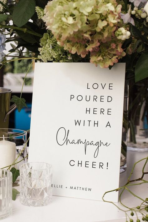 Champagne Table Sign, Champagne Sign Wedding, Champagne Display, Champagne Sign, Planning 2024, Understated Wedding, Cocktail Hour Decor, Welcome Table, Wedding Champagne