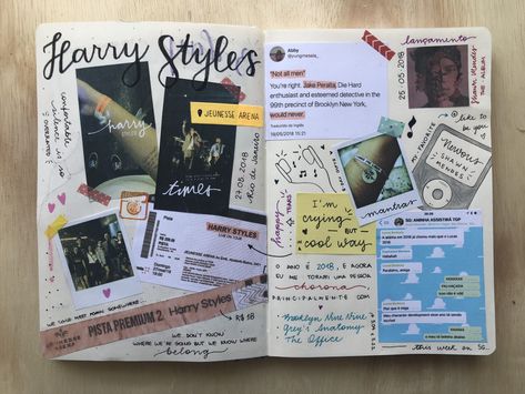 Ticket Stub Craft Ideas Harry Styles Notebook Ideas, Harry Styles Journal Aesthetic, Scrapbook Ideas For Concerts, Concert Memories Ideas, Concert Memory Book, Personal Scrapbook Ideas, Harry Styles Scrapbook Ideas, Scrapbook Ideas Concert, Concert Book Ideas