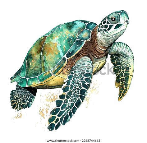 Fish Under The Sea, Sea Turtle Watercolor, Turtle Watercolor, Cartoon Turtle, Sea Illustration, Underwater Animals, Green Sea Turtle, Watercolor Ocean, Green Turtle