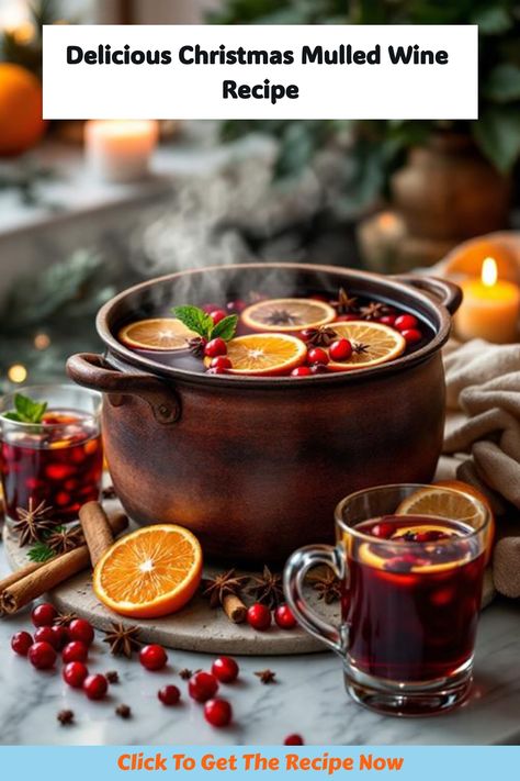 Steaming mulled wine in a pot with spices, oranges, and cranberries. Muddled Wine Recipe, Mull Wine Recipe, Mulled Christmas Wine, Infused Wine Recipes, Stove Top Mulled Wine, Mulling Spice Recipes, Crock Pot Mulled Wine, Slow Cooker Mulled Wine, Mulled Red Wine Recipe