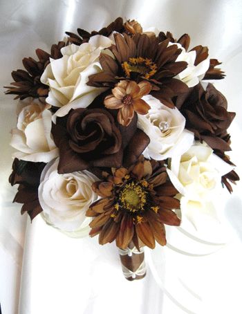 17pc Bouquet wedding flowers centerpiece CREAM BROWN Cream Wedding Bouquet, Brown Roses, Ivory Bouquet Wedding, Wedding Flowers Wildflowers, Handmade Wedding Bouquet, Lavender Wedding Flowers, Roses Yellow, Round Bouquet, Cheap Wedding Flowers