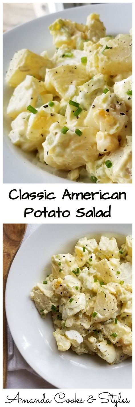 Classic American Potato Salad - Amanda Cooks & Styles Sweet Potato Snack, American Potato Salad, Bbq Salads, Classic Potato Salad, Bbq Dishes, Bbq Sides, Potato Salad Recipe, Side Dishes For Bbq, American Dishes