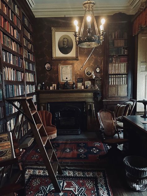 Victorian office/ Edwardian/ Eastlake/ gothic/ Cute Victorian House Interior, Moody Victorian Interior, Old Victorian House Aesthetic, Victorian Era Library, Old Victorian House Interior, Victorian Era Room Aesthetic, Victorian Aesthetic Interior, Victorian Study Aesthetic, Historical Victorian Homes