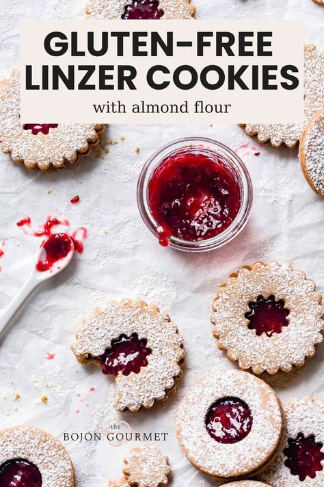 These gluten-free linzer cookies are crisp, buttery, and not too sweet. They're easy to make with almond flour shortbread and raspberry jam! Gluten Free Linzer Cookies, Almond Flour Shortbread, Cookies With Almond Flour, Linzer Cookies Recipe, Bojon Gourmet, Celiac Recipes, Healthy Cookie, Almond Flour Cookies, Linzer Cookies