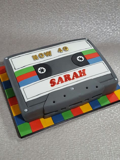 Cassette tape cake Cassette Tape Cake 40th Birthday, 80s Cake Ideas Simple, Cassette Cake, Cassette Tape Cake, 80s Birthday Parties, Mums Birthday, Cakes Decorating, 50th Cake, 80s Theme Party