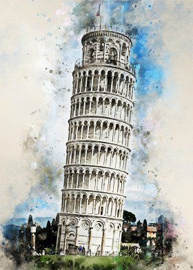 Metal Posters Art, Watercolor City, Tower Of Pisa, Watercolor Architecture, Famous Buildings, Architecture Painting, City Landscape, Easy Watercolor, Urban Sketching