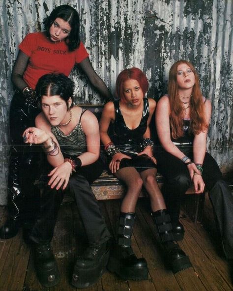 Nineties Violet 🔮 on Instagram: “Heavy metal band Kittie photographed in the late 1990s and early 2000s. Formed in Ontario, Canada in 1996 by sisters 15-year-old Morgan and…” Mall Goth Outfits, 90s Mall Goth, Kittie Band, Metal Outfit, 2000s Goth, Grunge Band, Band Wallpapers, Riot Grrrl, Metal Fashion